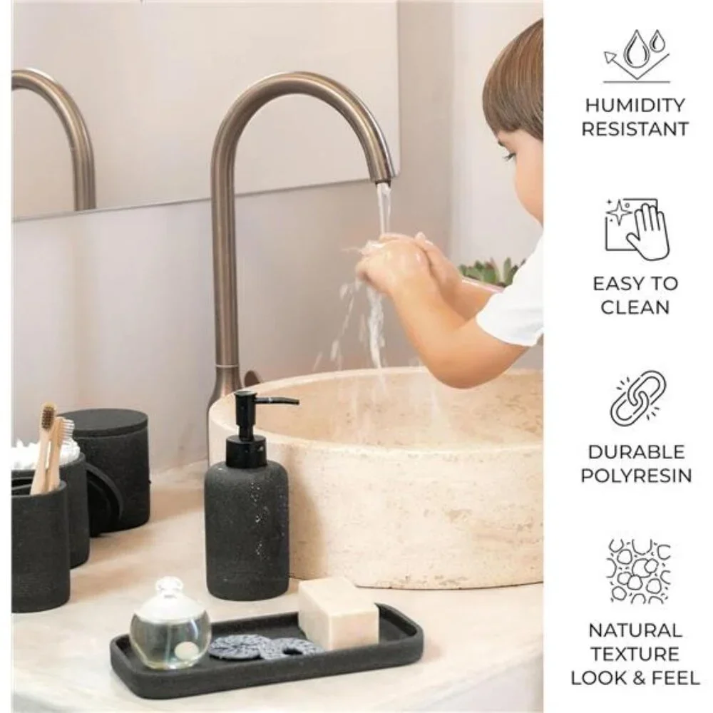 Black Bathroom Accessories Set 6 Pcs - Toothbrush Holder, Lotion Soap Dispensers